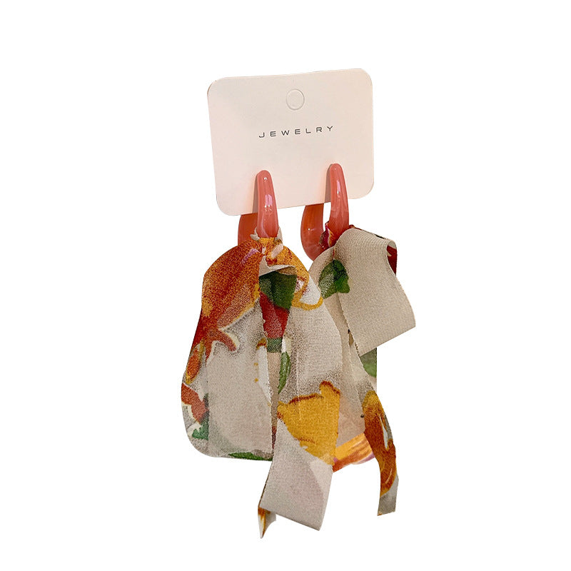 Wholesale bohemian style handmade long tassel bowknot fabric Earrings